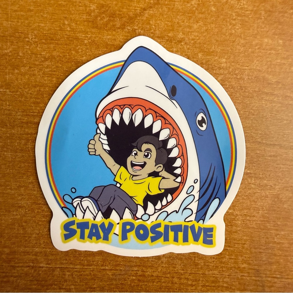 Stay Positive‎ Shark Sticker - Blue and Yellow